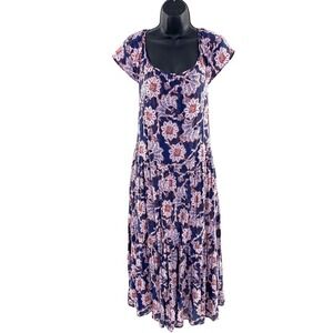Knox Rose Women's Floral Print Maxi‎ Dress Blue Purple Bohemian Boho Casual Sz S